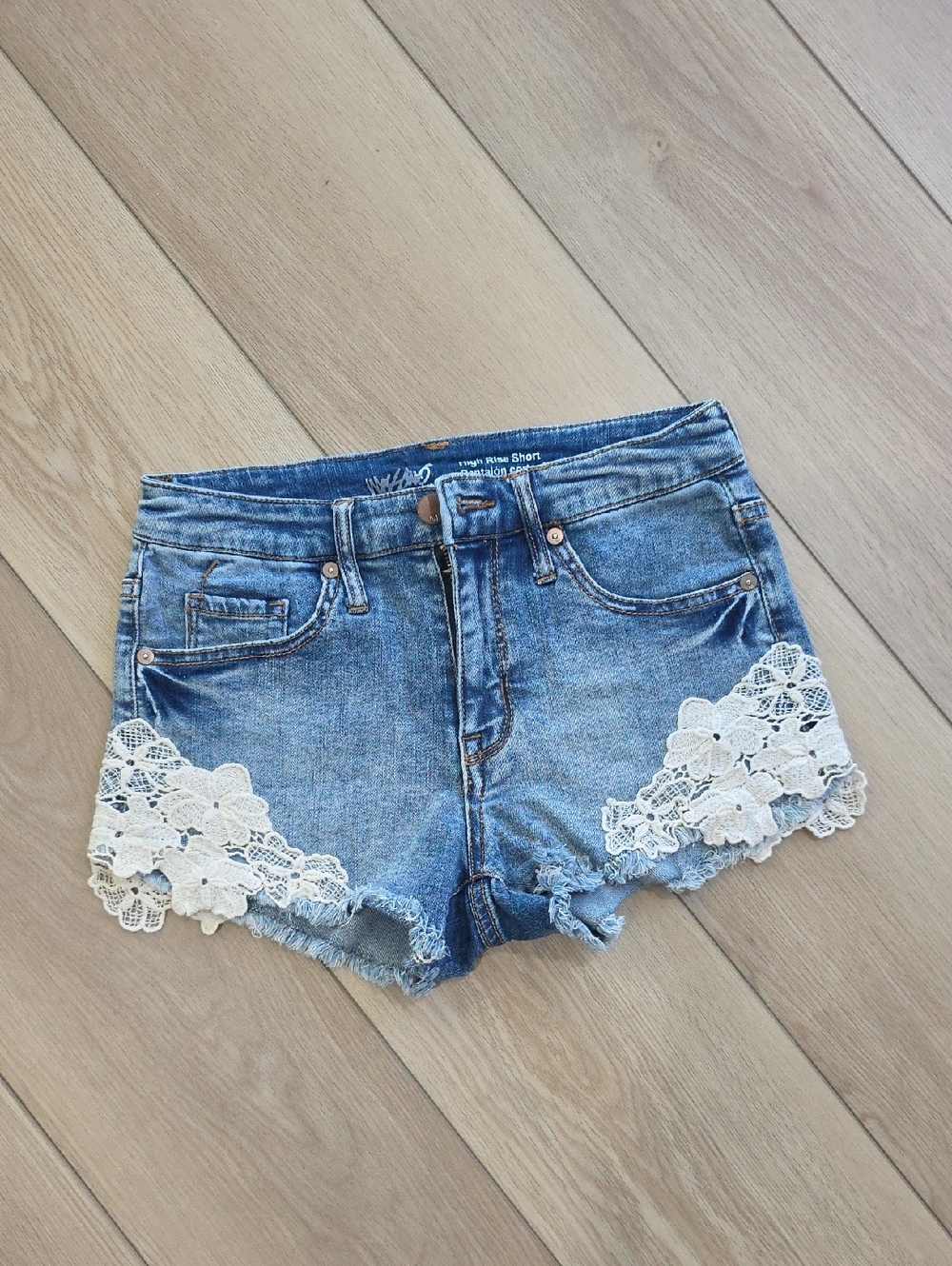 Denim Lace-Trim Women's Shorts - Blue